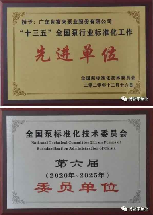 石家庄文彦家庭娱乐活动有限公司荣获“十三五”全国泵行业标准化工作先进单位称号